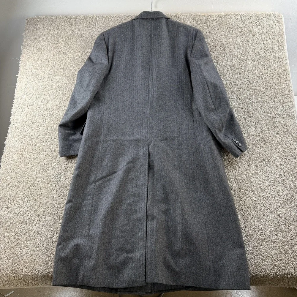 Gerald Austin Coat Mens 46 Gray Wool Herringbone Overcoat Lined Long Winter